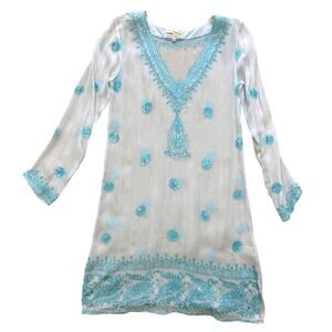 Bella Tu Jeanne D Gopi Vaid Long Sleeve Sheer Embroidered Sequin Kaftan XS